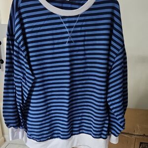 Navy and Black Striped Women's Sweatshirt